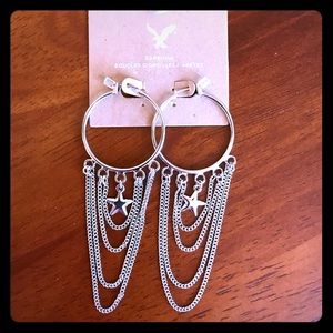 Brand New ~ Silver Star Dangle Hoop Earrings
